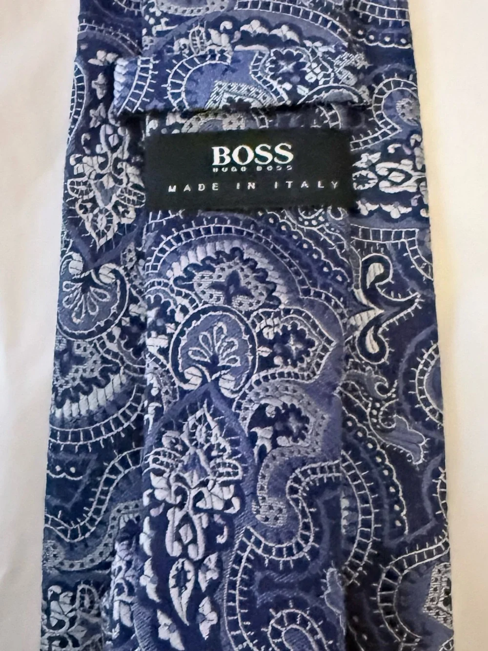 Hugo Boss Navy and White Paisley Silk Tie